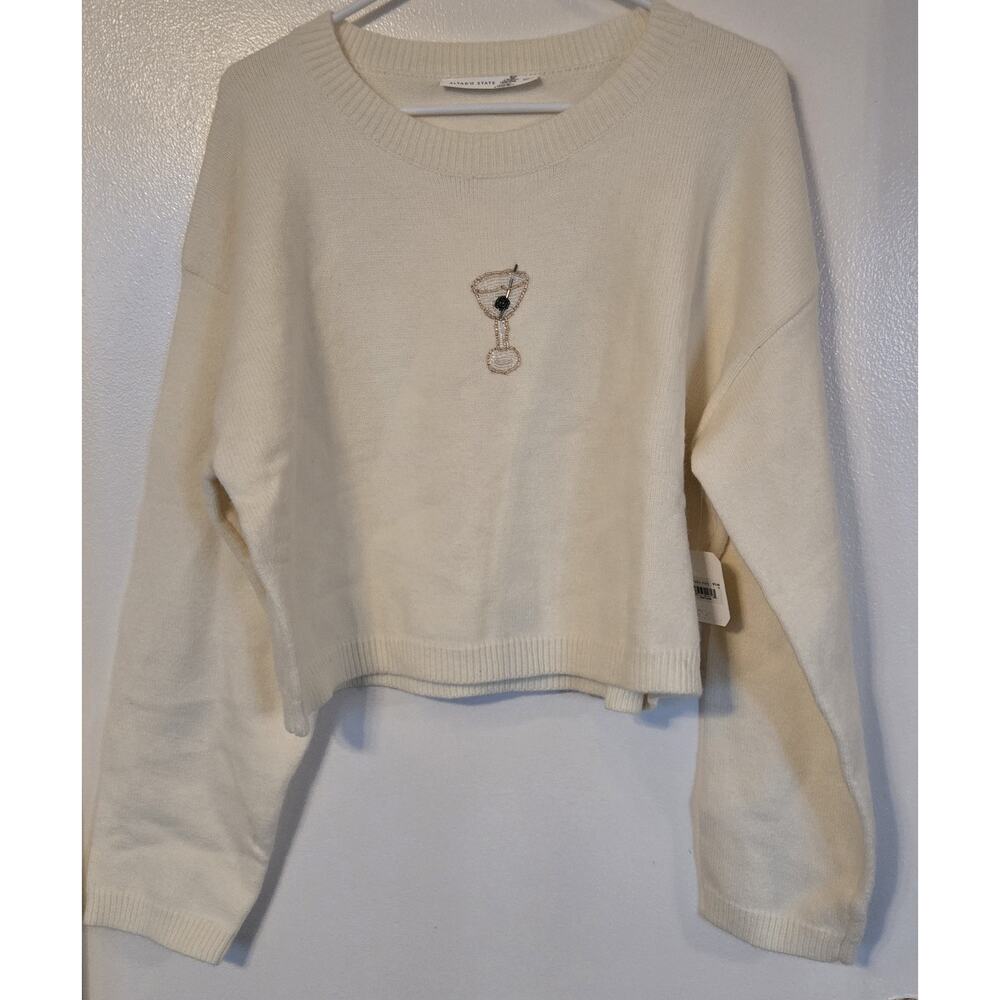 Altar’d State Women’s XL Cream Cropped Sweater Beaded Martini Glass NWT
